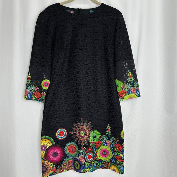 Desigaul lace dress black floral midi - Picture 1 of 6